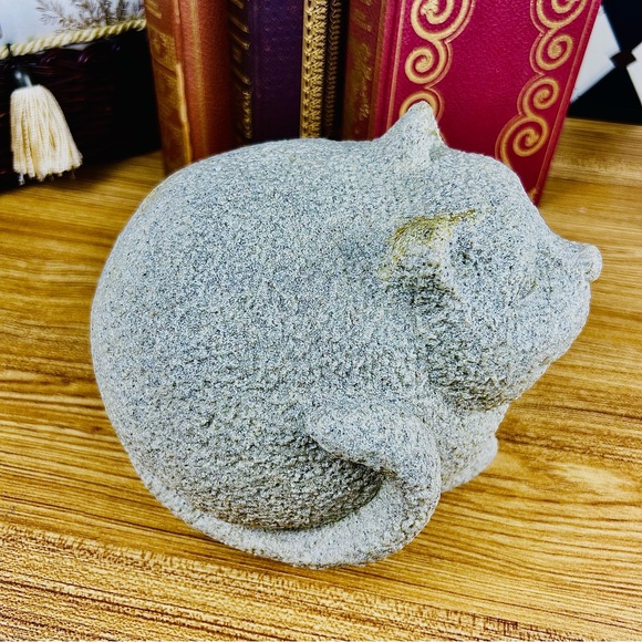 Vintage Large Fat Cat Sculpture Stone-Textured Folk Art Figurine Whimsical - Picture 15 of 15